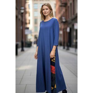 NEW Handmade M/L Blue Boho Chic Maxi Dress Button Detai Patterned Panel Cotton